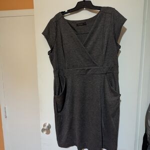 The Limited Grey Sheath Midi Dress V-Neck Cap Sleeve